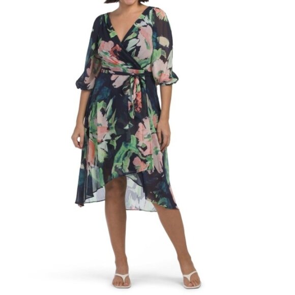 DKNY flower print V-neck Dress - Picture 1 of 2